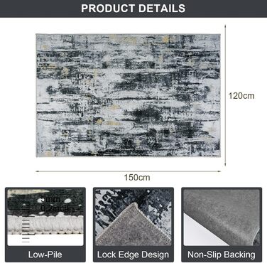 Килимок для підлоги під стілець для твердої підлоги Бохо, килимок для столу, антиковзний килим для офісного стільця (120x150 см, Чорне Золото)