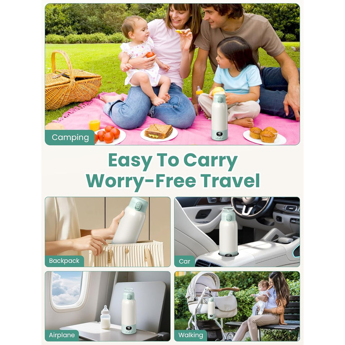 Підігрівач для пляшечок Baby, мобільний, портативний, з акумулятором 10400mAh, контроль температури, для подорожей та нічного годування