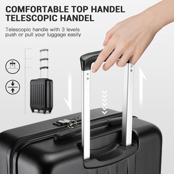 Чохол-валіза KONO, 55 см, 20 дюймів, ручна поклажа, ABS, чорний