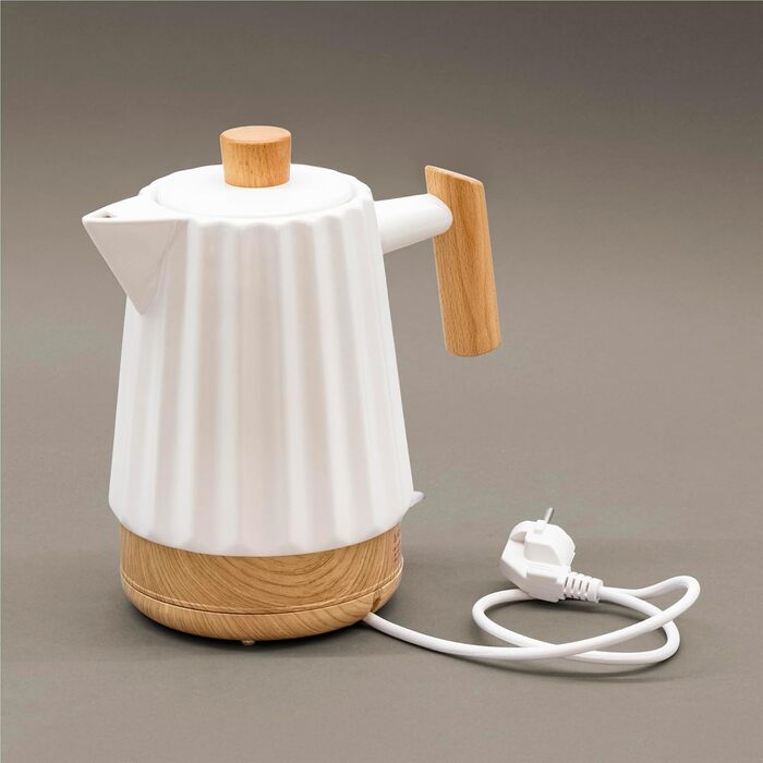 Керамічний чайник 1,7L білий з дерев'яною ручкою та кришкою, поворотний на 360°, LED-індикатор, харчовий силікон, BPA-Free, 1500W, ретро дизайн, довговічний та стильний – модель ALLEGRO