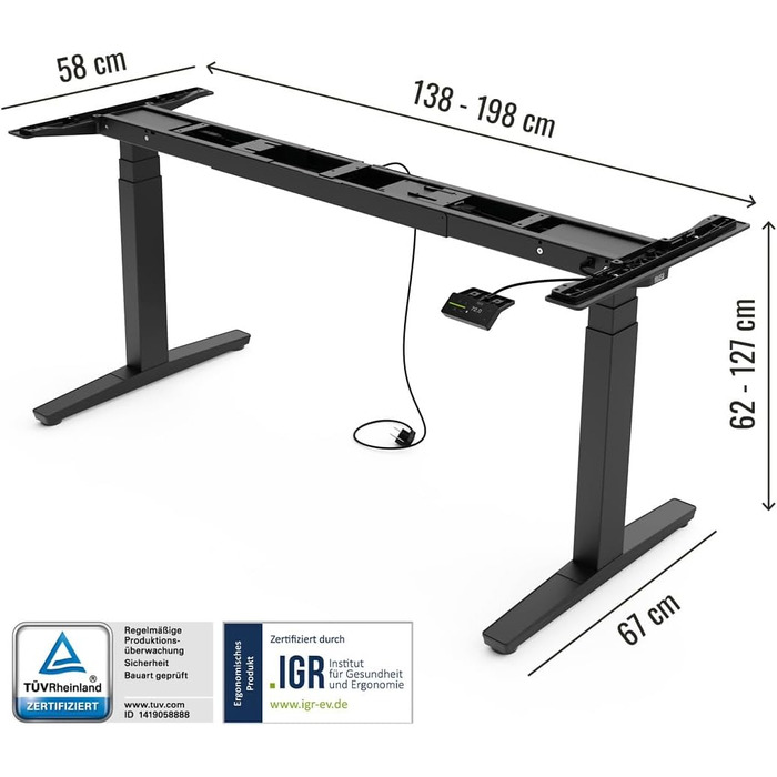 Рамка Yaasa Frame S для столу, регулювання висоти, USB-порт, 2-х рівневий телескопічний механізм, блокування клавішами (білий)