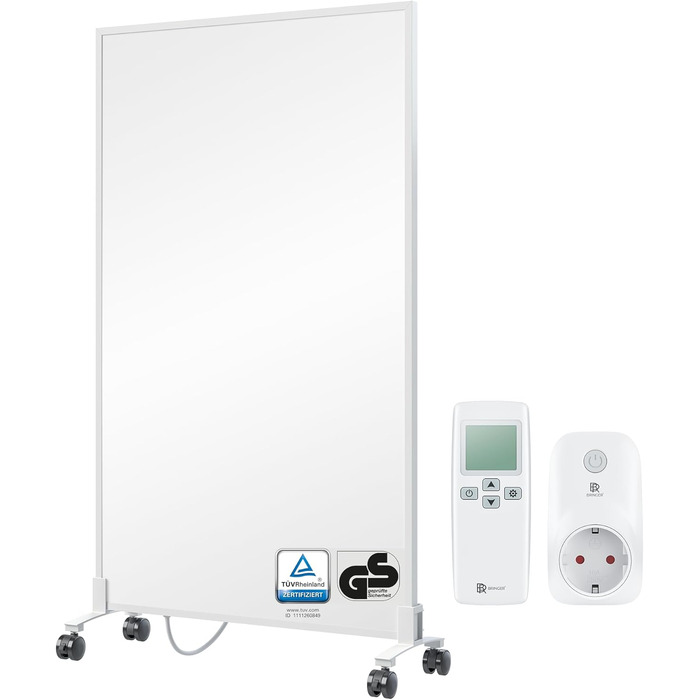 Інфрачервовий обігрівач BR Bringer Standgerät - Економний, мобільний, з підставкою на колесах - 800 Вт, 5 років гарантія, TÜV, німецька якість (білий) з термостатом Brts Smart