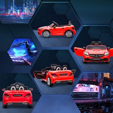 Дитячий електромобіль Mercedes SLC 300 12V з пультом, LED-фарами, ременем безпеки та музикою, червоний, для дітей від 3 років