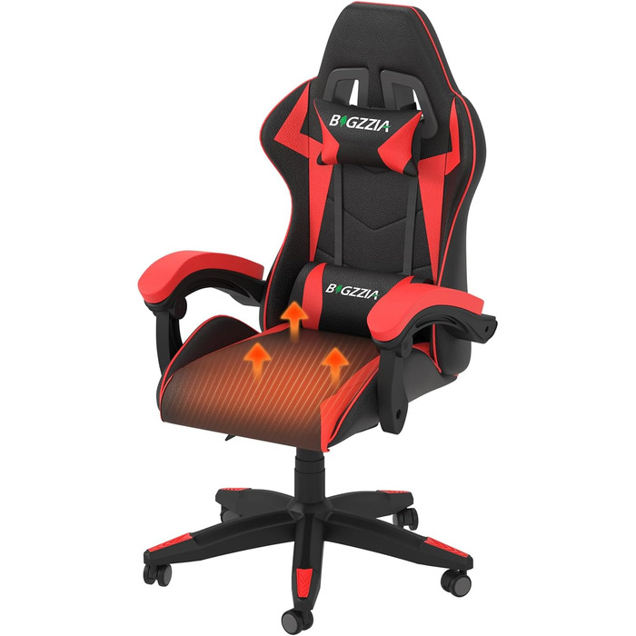 Ігровий крісло Bigzzia Ergonomiczne з підголівником та підлокітниками (Чорно-червоний, з підігрівом)
