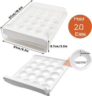 Коробка для збериігання яєць 20 яєць, контейнер для яєць для холодильника, прозорий ящик для зберігання яєць типу Deecam, може бути прикріплений до холодильника