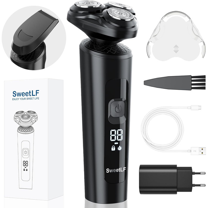 Чоловіча бритва SweetLF з тримером Sideburn, ротаційна бритва, LED, Wet/Dry, USB-C, 120 хв