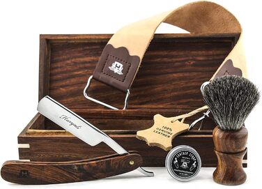 Дерев'яна коробка Haryali London з приладдям для гоління (небезпечна бритва, щітка для гоління, ракель, абразивна паста) розкішний набір із 5 предметів.