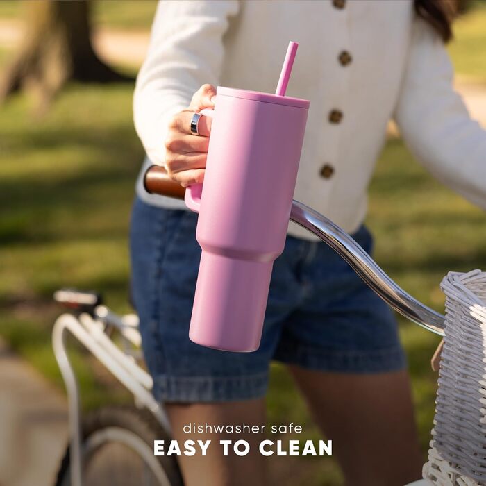 Термокружка Simple Modern з трубочкою та ручкою | 1180 мл, нержавіюча сталь, ізольована | Ідеальний подарунок для жінок та чоловіків | Almond Birch