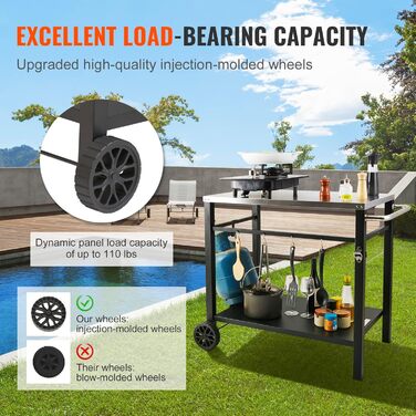 Сервізний візок VEVOR для кухні та грилю, 100 x 64 x 83,5 см з подвійною полицею та столом для приготування їжі, з нержавіючої сталі