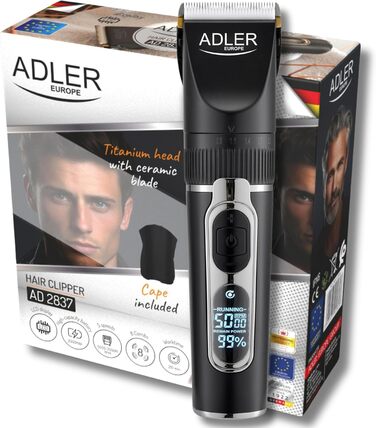 Машинка для стрижки волосся ADLER EUROPE AD2837 тример і тример для бороди, акумулятор 2000 мАг, комплект все в одному