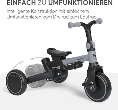 KikkaBoo Триколісний велосипед 8-в-1 з ручкою для батьків Aluma (Сірий) від 1 року. Дитячий велосипед з поворотним сидінням, ремені безпеки, алюмінієва рама