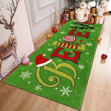 Різдвяний килим Enyhom, нековзний, миється (зелений, 60x180см)