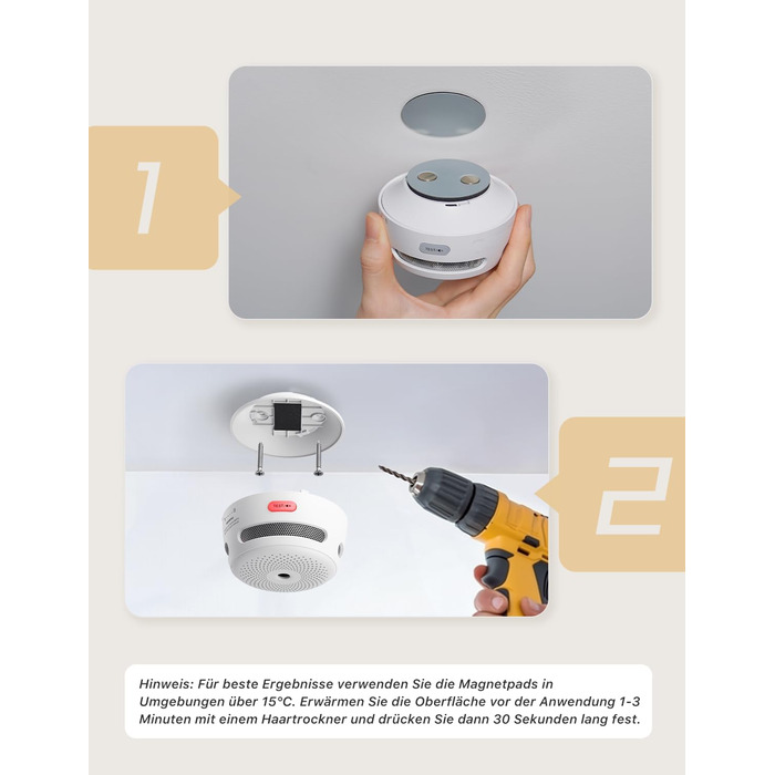 X-Sense Міні датчик диму з батареєю на 10 років та магнітним кріпленням, фотоелектричний, з кнопкою тестування/вимикання, XS01, 6 шт.