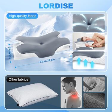 Ортопедична подушка для шиї LNZHAO з memory foam - підтримка для сну на боці, спині та животі - для зняття болю в шиї та плечей (темно-сіра)
