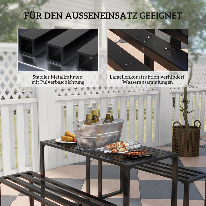 Набір садових меблів на 4 особи: 1 стіл та 2 лавки, метал, чорний колір