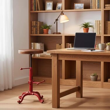 Topower Крісло-стілець у стилі ретро/вінтаж, фермерський дизайн, дерев'яний, поворотний, для кухні, регульована висота (Antique Red)