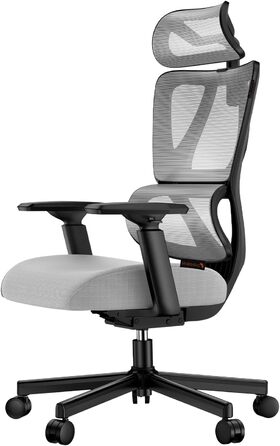Офісний крісло ProtoArc EC100 сірого кольору з товстим пружинним сидінням, підтримкою попереку, регульованими підлокітниками та підголівником, сітчасте крісло для дому та офісу