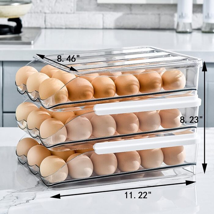 Організатор для яєць у холодильник, великий, прозорий, пластиковий, з автоматичним прокручуванням, стелаж, контейнер, багатоярусний