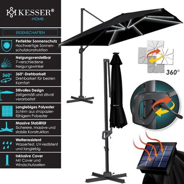 Консольна парасолька KESSER SUN XL 300x300 см, поворотна на 360, UV50, з чохлом і захистом від вітру, бежева
