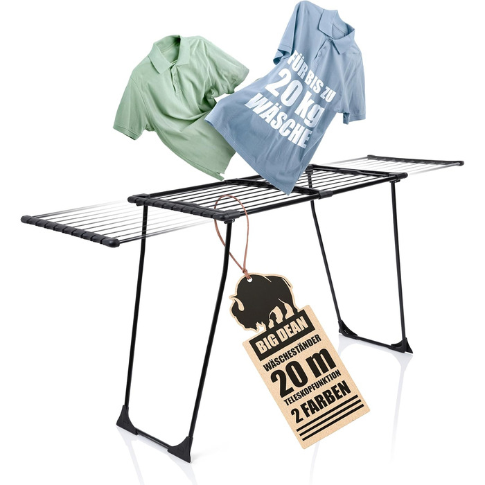 Розкладна сушилка для білизни BigDean 20 м сушильної поверхні, чорна, XXL з прищіпками для дрібної білизни