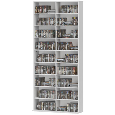 Стенд для CD/DVD/Blu-ray диски HOMCOM – вмещает до 640 CD, 360 DVD або 430 Blu-ray дисків. Організатор для зберігання дисків, книжкова полиця, медіа полиця для вітальні. 78,5 x 24 x 175 см, білий | Aosom