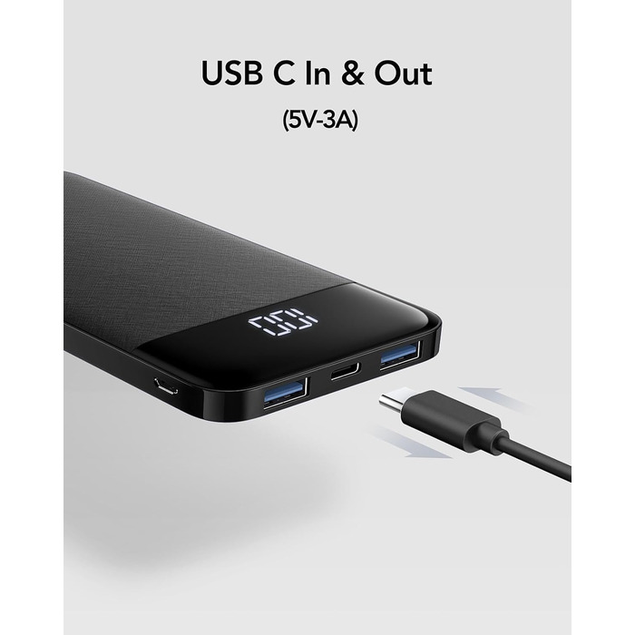 Дисплей, сумісний з iPhone, iPad, Samsung, Huawei, чорний, 10400mAh USB C, LED-