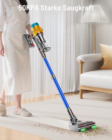 Акумуляторний пилосос бездротовий 600W, 70 хв, 1.8л, для підлоги, килимів, шерсті тварин, з самостійною підставкою, блакитний