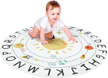 Круглий килим Барвистий 4-футовий дитячий алфавітний килимок М'який освітній килим Килим для дитячого садка, який можна прати, Нековзний круглий дитячий килимок