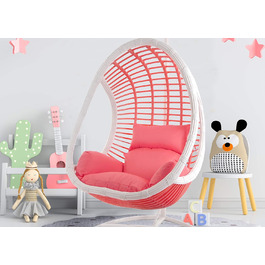 Комплектація Kideo рожеве підвісне крісло з каркасом і подушкою, полі ротанг, гойдалка, лаунж білий, кораловий