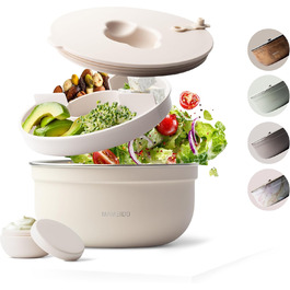 MAMEIDO Salatbox to go 1,5 л: ланчбокс з нержавіючої сталі, бенто-бокс з відділеннями, 1500 мл, Ivory Beige