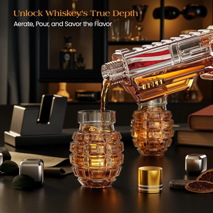 Набір скляного графину для віскі Kollea з келихом у формі гранату, подарунок для чоловіків, батька, друга, військових, святковий набір