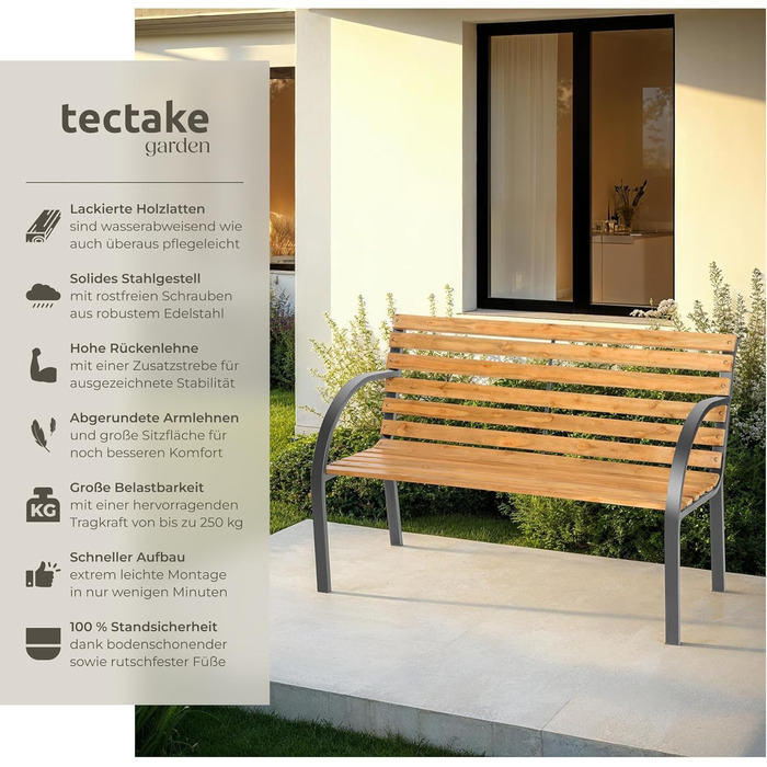 Тектейк® Двомісна садова лавка 'Міхаела' з дерева, вологостійка, в стилі кантрі, 119,5 x 62 x 83 см