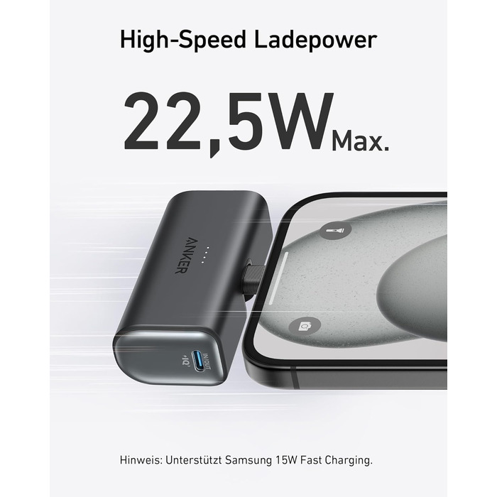 МАг, 22,5 Вт, складаний USB-C, сумісний з iPhone, Galaxy, Huawei, iPad (чорний), 5000