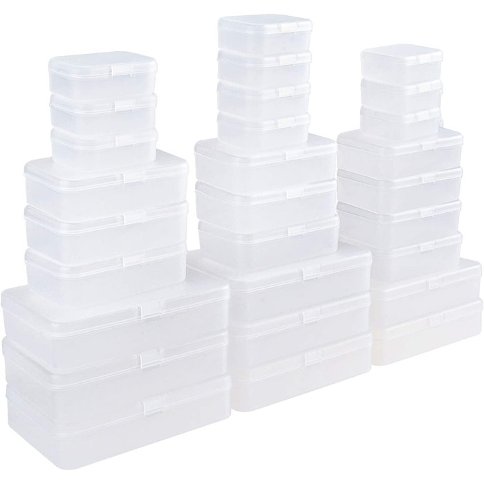 Змішаних розмірів, прямокутні, порожні, пластикові, контейнери для зберігання з кришками для дрібних предметів та інших виробів (матові), 28 шт.