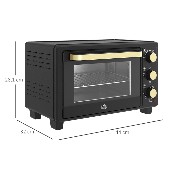 Міні-духовка HOMCOM 16 л, 1400 Вт, міні-духовка 100-230°C, таймер на 60 хв, з решіткою для гриля та деко, піч для піци з ручкою для підноса, знімний піддон для крихт Чорний | Aosom
