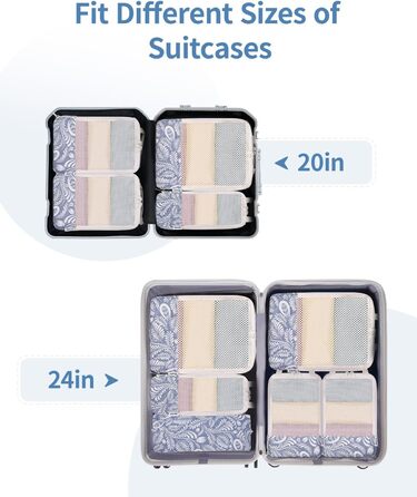 Набір органайзерів для подорожей Narwey з компресією, 6 шт, сумки-пакувальники для валізи та рюкзака (Блакитний листок)