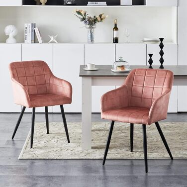 CLIPOP Комплект стільців для їдальні з підлокітниками, м'яке крісло, оббивка з штучної шкіри, для кухні, вітальні (6 шт., оксамит персиково-рожевий)