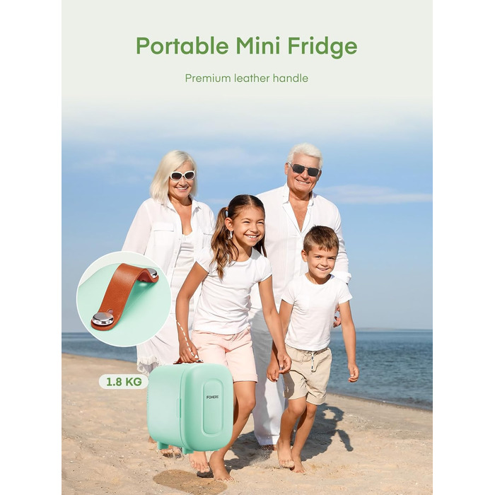 Міні холодильник FOHERE 5 літрів / 6 банок, USB живлення, 220V AC/12V DC, для напоїв та догляду за шкірою, білий (зелений)