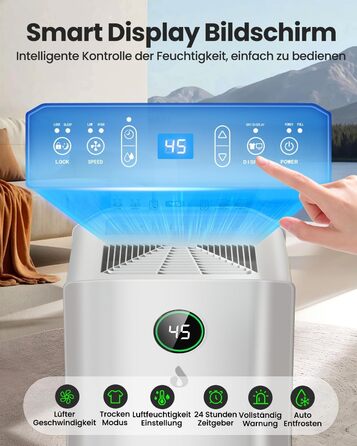 Електричний осушувач повітря 20л/день з цифровим дисплеєм, таймером та підключенням до каналізації. Для дому, підвалу та вітальні.