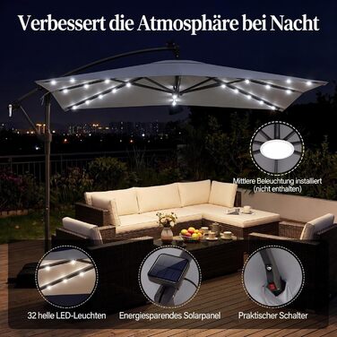 Садова парасоля від COSTWAY 250 см, квадратна з LED-підсвіткою, стійкою та ручним приводом, захист від UV, бежевий