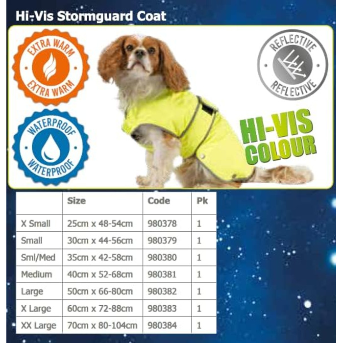 Куртка Ancol Stormguard для собак, розмір S або M, Довжина 35 см або підходить для обхвату 42-58 см, 980186, (HI-VIS, S / M)