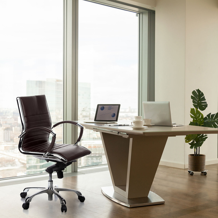 Офісне крісло / крісло керівника PARMA 10 шкіра коричневий хром hjh OFFICE