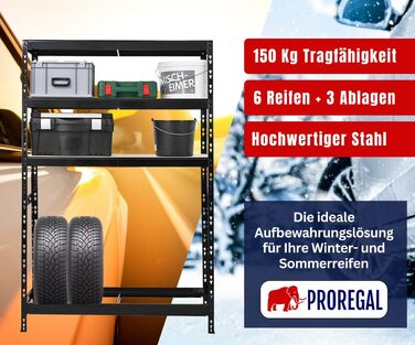 Стелаж для шин PROREGAL Tiger XL: 200x180x45 см, 300 кг на полицю, до 205/55 R16, чорний. Підходить для майстерні, складу, підвалу.