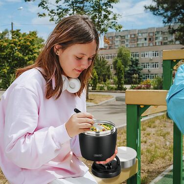 Термоконтейнер для їжі Itslife 970мл, термоконтейнер з кришкою, з нержавіючої сталі з ложкою, термотермос для їжі, ланч-бокс для супів, дитячого харчування, каші (зелений) (чорний)