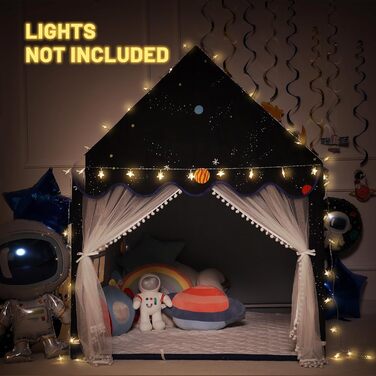 Дитяче намет-будиночок Wilwolfer з килимком для малюків: Принцесинний будиночок для дівчаток та хлопчиків - Великий намет для гри в приміщенні та на вулиці - Ідеальна іграшка для дітей, чорний з килимком