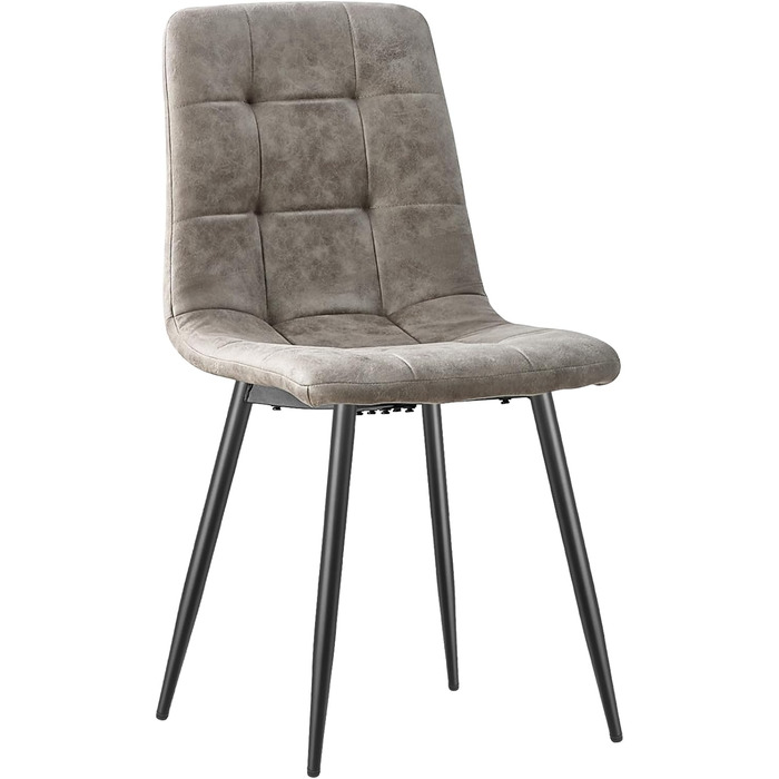 Набір обідніх стільців Techno, тканинні кухонні стільці, м'які стільці з чорними металевими ніжками, для їдальні, зони очікування та вітальні (4 шт., хакі-сірий)