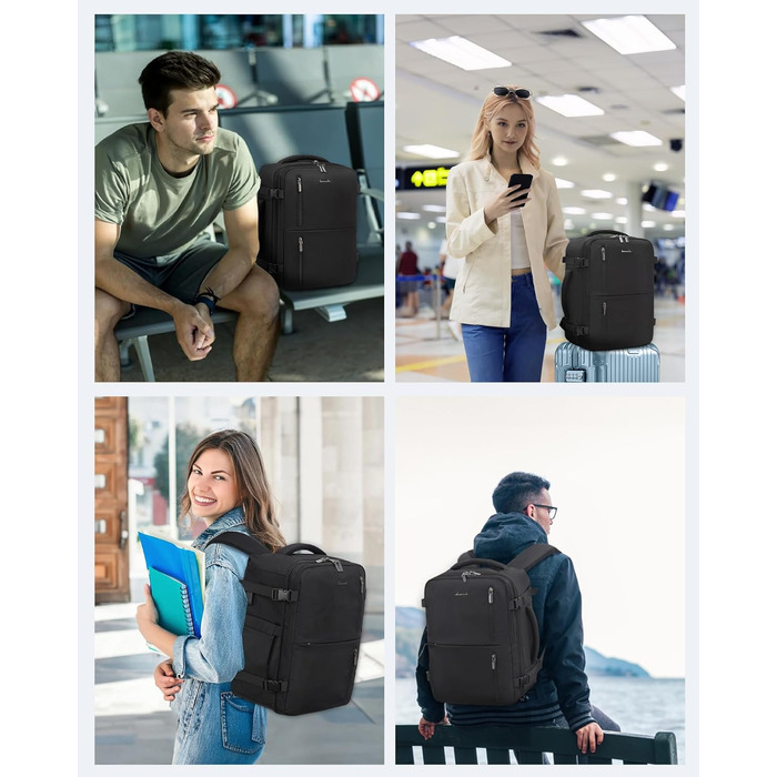 Рюкзак LOVEVOOK для ручної поклажі 40x30x20, 24л, для ноутбука 14 дюймів, з USB, чорний