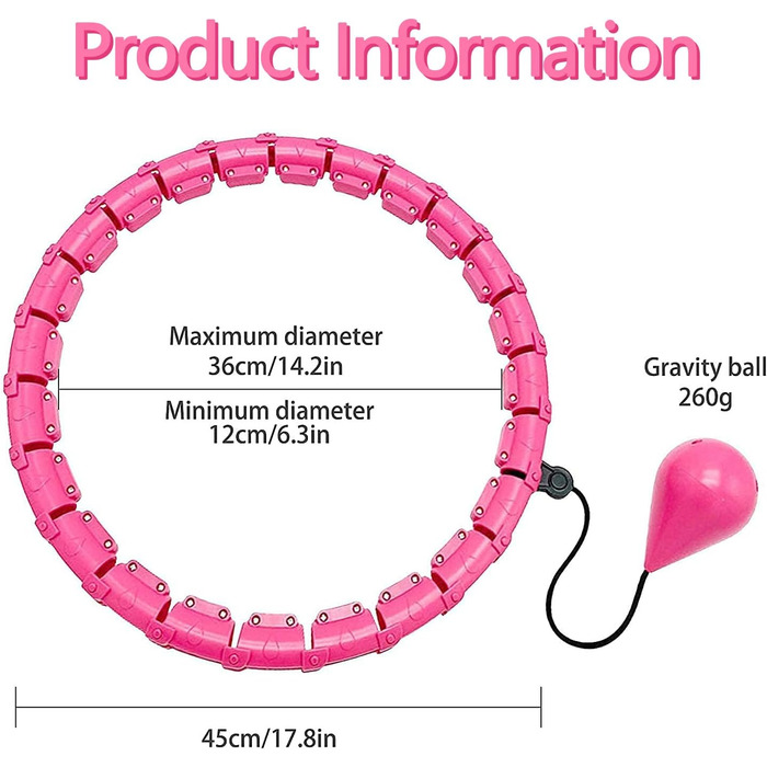 Для схуднення t Хулахуп Hoop для дорослих і початківців, 24 вузли, регульований фітнес-обруч з м'ячем, що обертається на 360 градусів для фітнесу, схуднення
