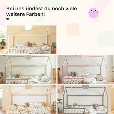 Ліжко дитяче en.casa Hesel для дітей, 90x200 см, біле, з бортиками та ламелями, Montessori, дерев'яне, для юніорів