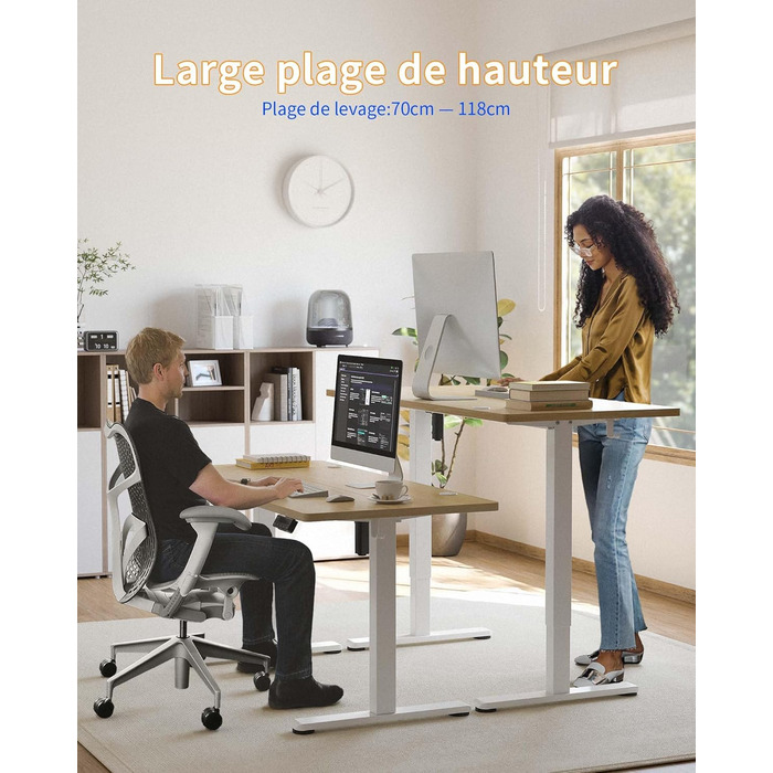 Електричний регульований стіл YIHAYO 140x60 см з функцією пам'яті, білий каркас/біла поверхня